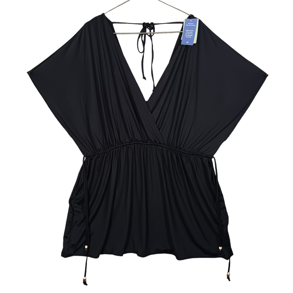 H&M Swimsuit Coverup Size XL/XXL Black Pullover Ties at the neck Drawstring NWT